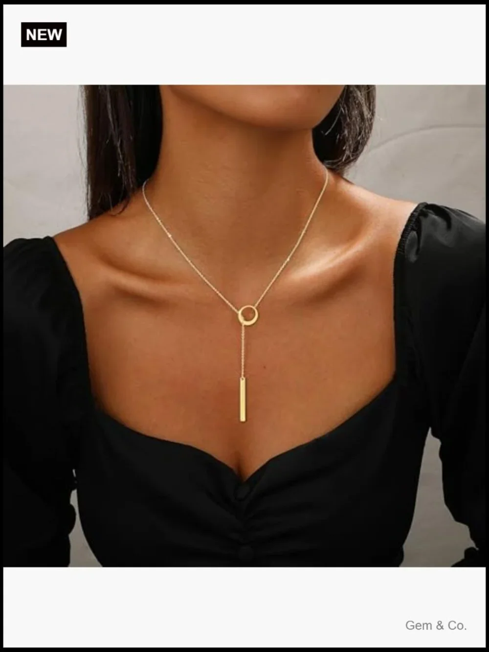 Layered Dainty 14k Gold Plated Lariat Necklace 18in, Non Tarnish Drop